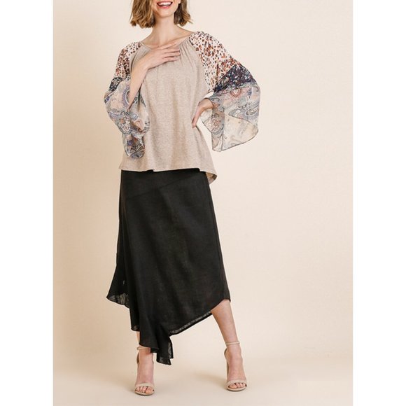 Oatmeal Linen Sheer Paisley Top {Umgee} - Picture 5 of 5